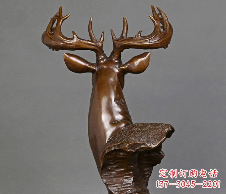 吉林铜雕吉祥招财鹿头雕塑摆件