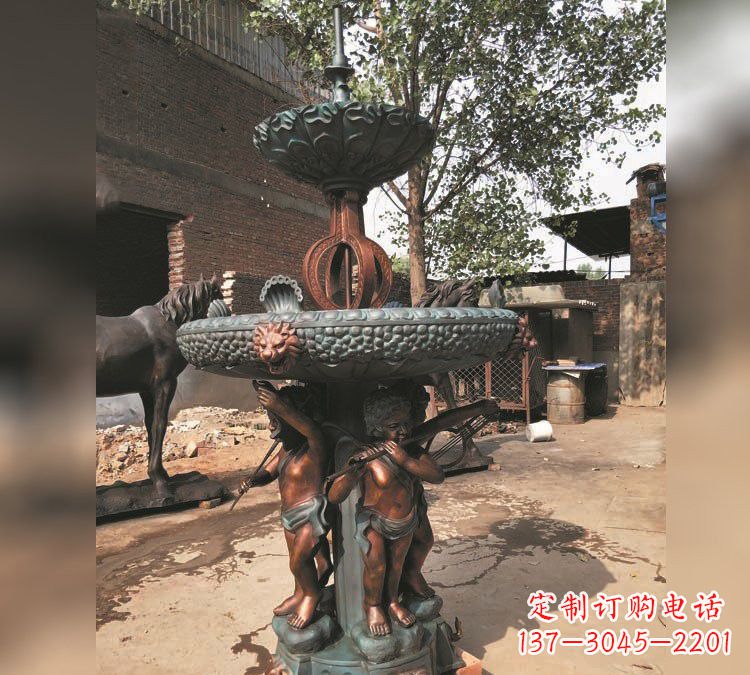 吉林铜雕双层西方儿童喷泉