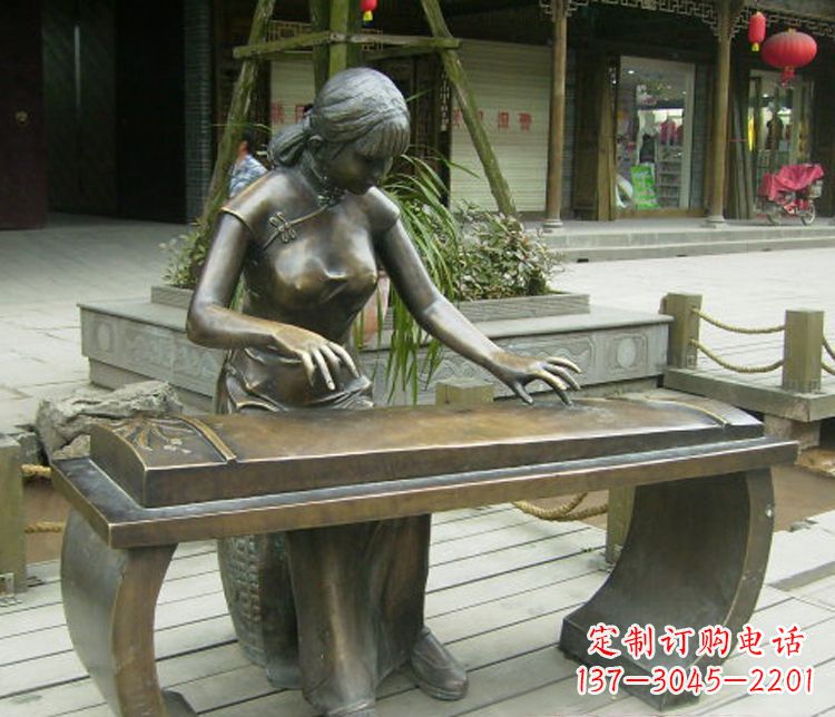 吉林铜雕现代人物弹古筝雕塑