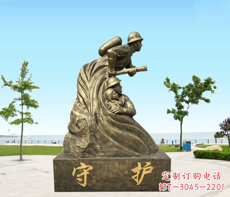 吉林铜雕消防员守护雕塑