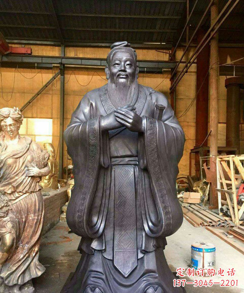 吉林铜雕校园孔子人像雕塑
