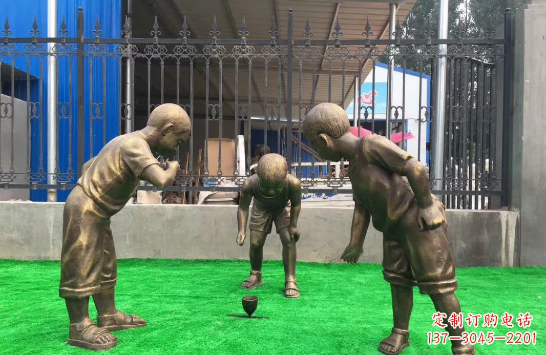 吉林玩陀螺儿童铜雕塑