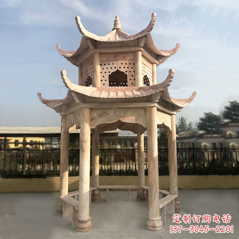 吉林晚霞红大理石凉亭雕塑
