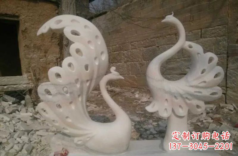 吉林晚霞红抽象石雕孔雀