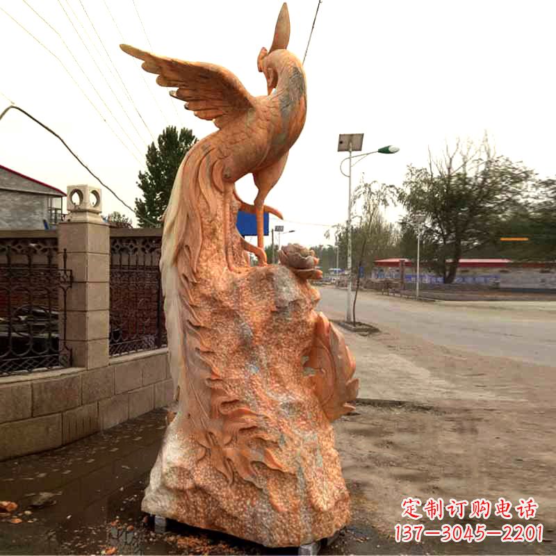 吉林晚霞红大理石瑞鸟凤凰雕塑