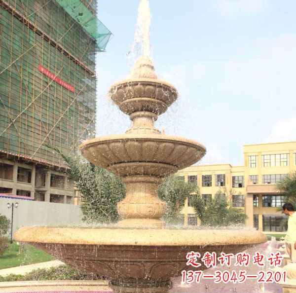 吉林晚霞红大型多层喷泉石雕