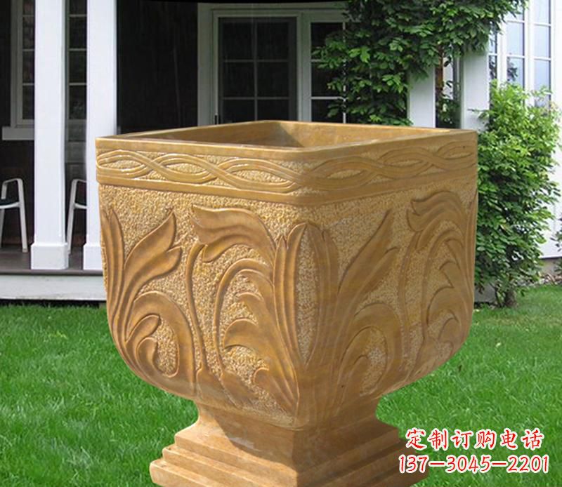 吉林晚霞红雕刻景观花盆雕塑