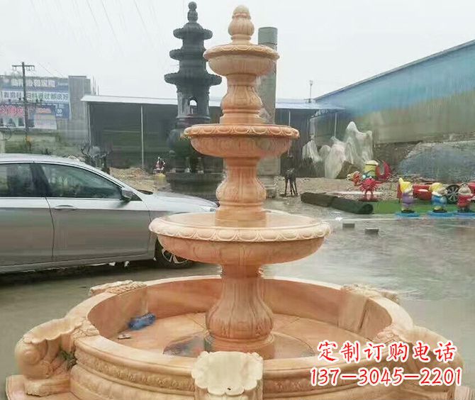 吉林晚霞红多层大型石雕喷泉 (3)