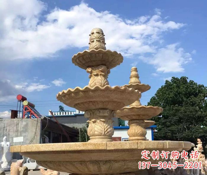 吉林晚霞红多层喷泉石雕
