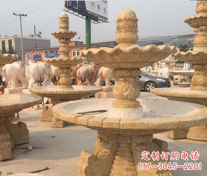吉林晚霞红多层大型石雕喷泉