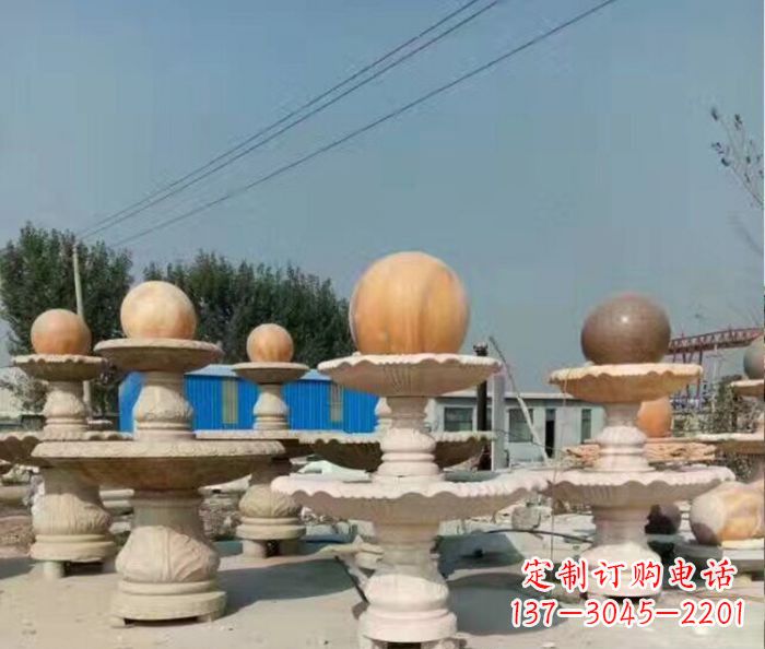 吉林晚霞红多层风水球喷泉石雕