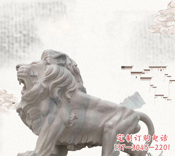 吉林晚霞红公园动物仿真狮子石雕