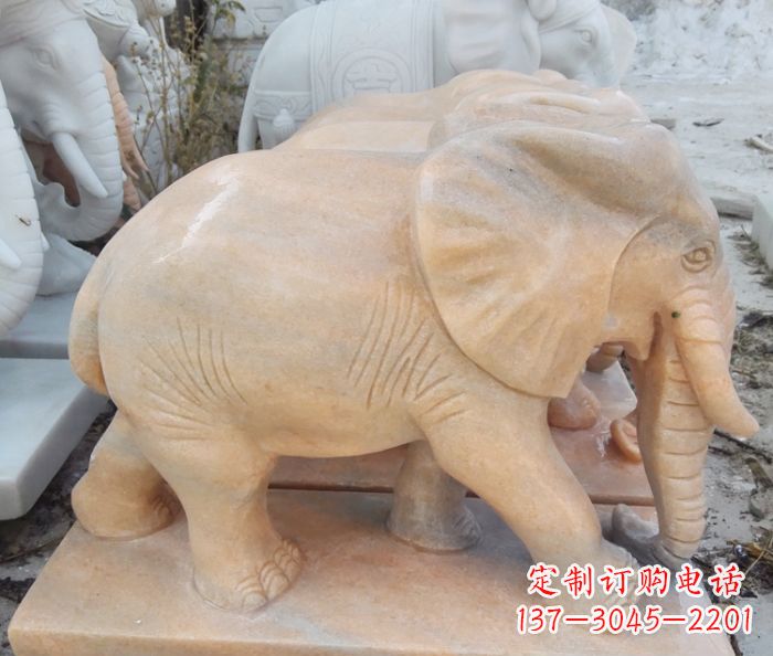 吉林晚霞红吉祥如意大象石雕 (3)