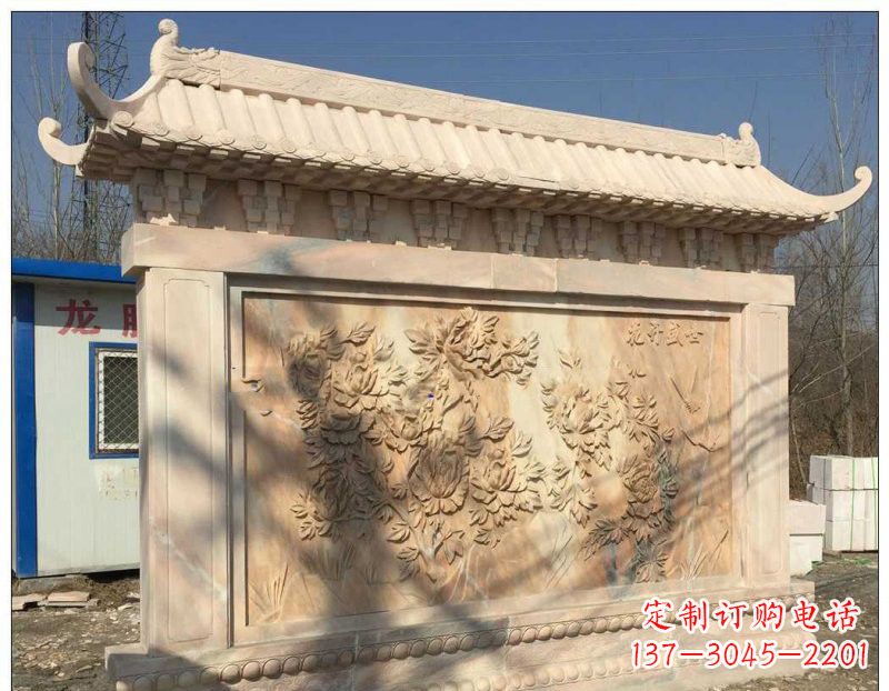 吉林晚霞红牡丹花浮雕影壁