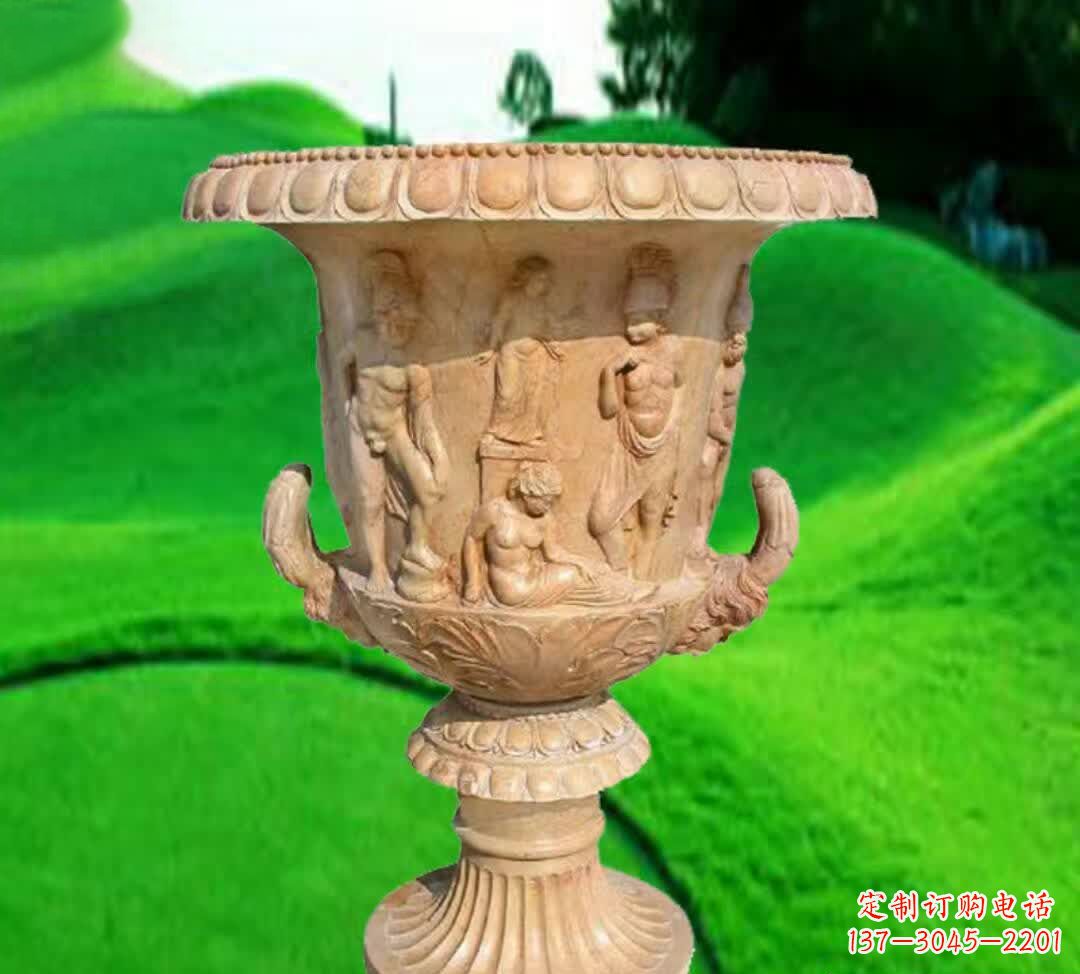 吉林晚霞红欧式花盆石雕