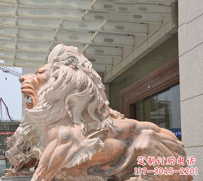吉林晚霞红欧式狮子石雕 (3)