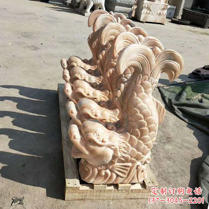 吉林晚霞红喷水鱼石雕-园林水景喷泉动物雕塑摆件