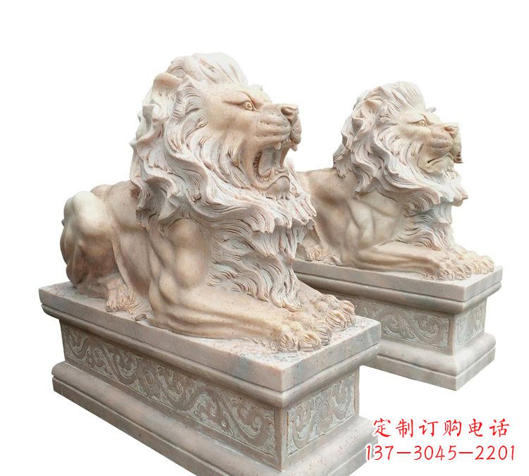 吉林晚霞红石材欧式狮子