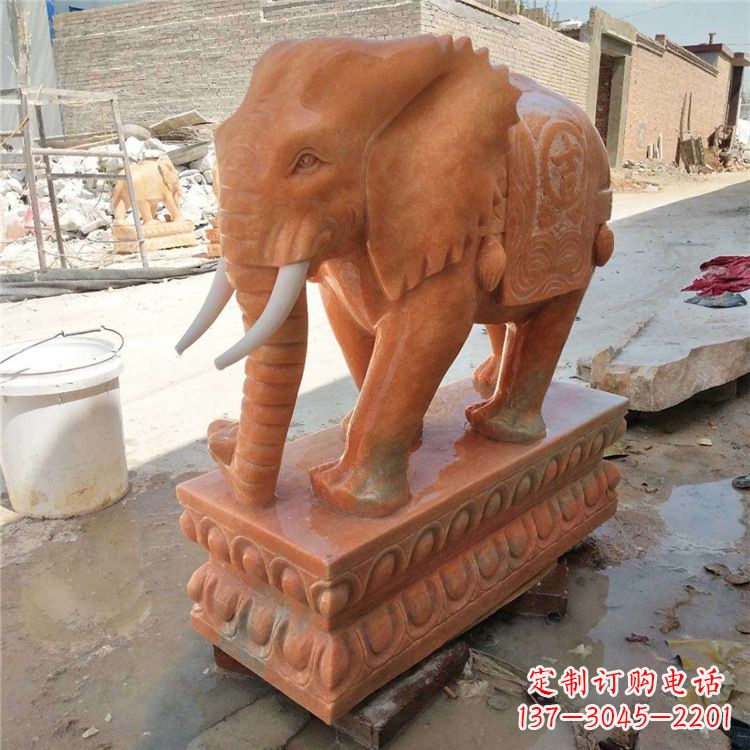 吉林晚霞红石雕大象