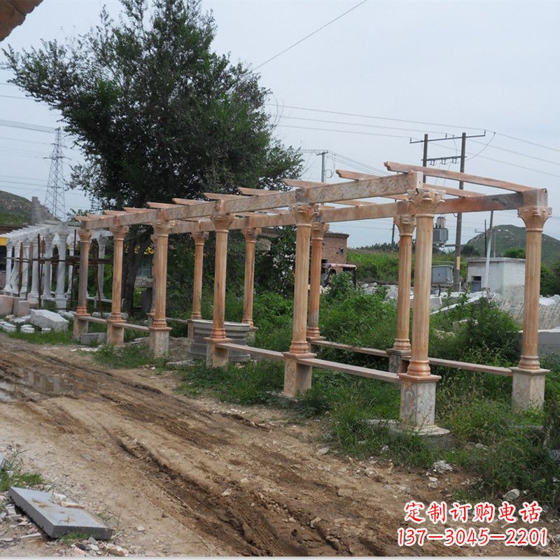 吉林晚霞红石雕花架长廊