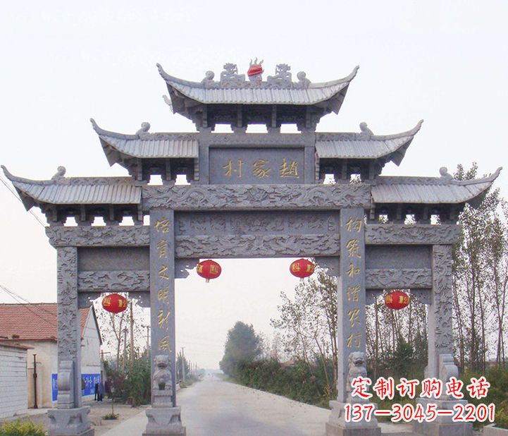 吉林晚霞红石雕牌坊