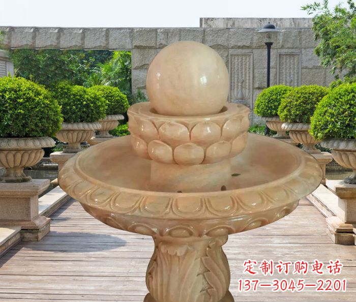 吉林晚霞红双层风水球公园喷泉石雕 (2)