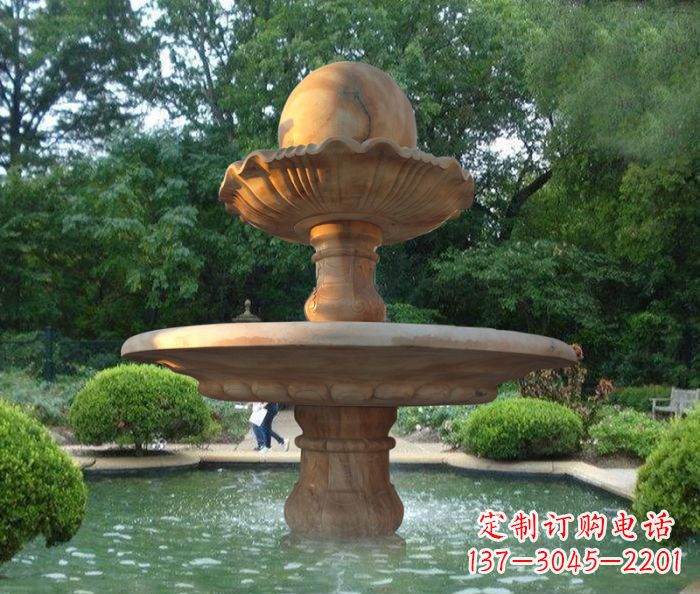 吉林晚霞红双层风水球喷泉公园石雕