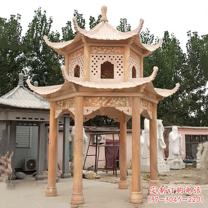 吉林晚霞红双层石凉亭