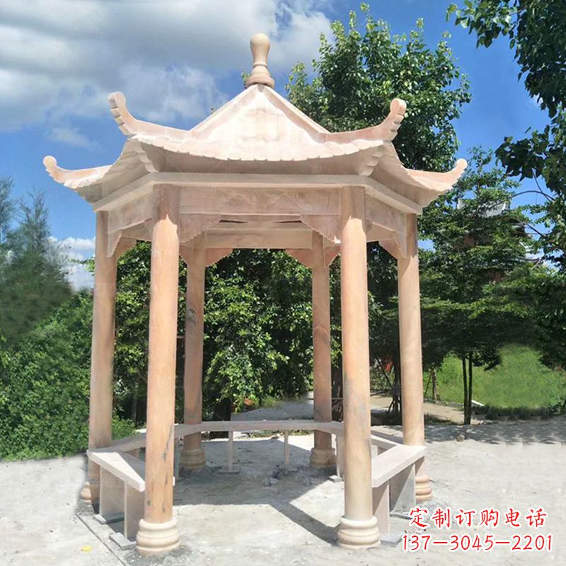 吉林晚霞红庭院石凉亭