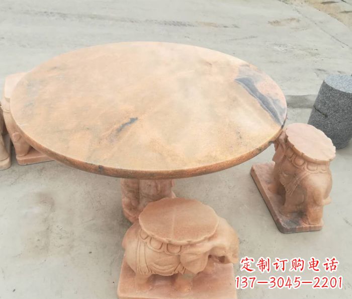 吉林晚霞红小象桌凳别墅石雕 (4)