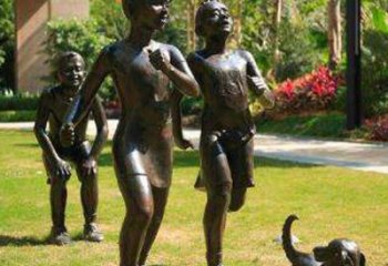 吉林宁夏中领雕塑推出的儿童铜雕跑步遛狗，一款…