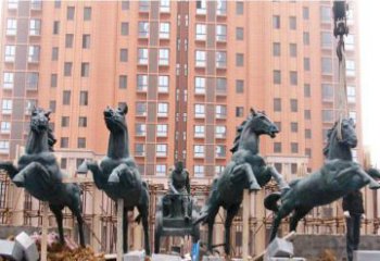 吉林精美青铜马拉车广场雕塑