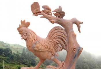 吉林中领雕塑：酉鸡晚霞红石动物雕塑