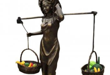 吉林挑着蔬果的女人铜雕 