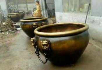 吉林铜雕圆形荷花水缸雕塑 (2)