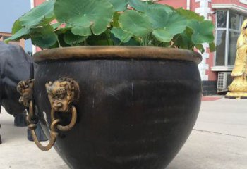 吉林铜雕圆形荷花水缸雕塑 (3)