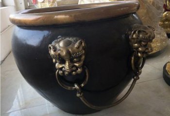 吉林铜雕圆形荷花水缸雕塑 (5)