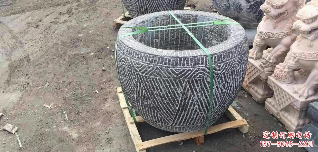 吉林纹理石浮雕水缸