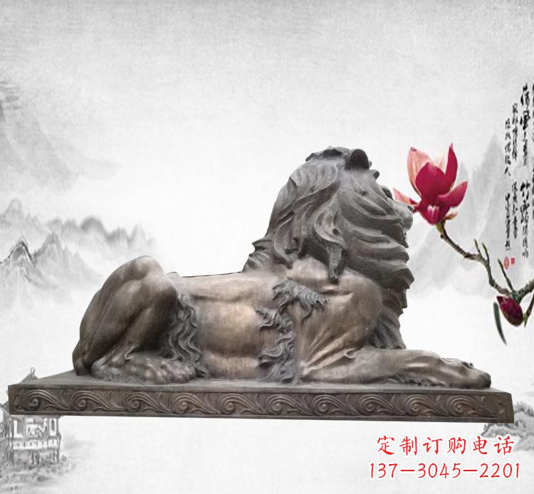 吉林卧着的西洋狮子铜雕