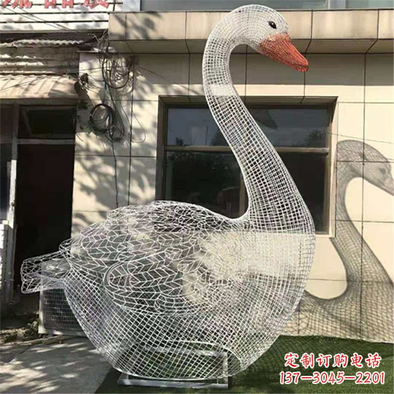 吉林卧姿天鹅不锈钢草坪网格动物摆件