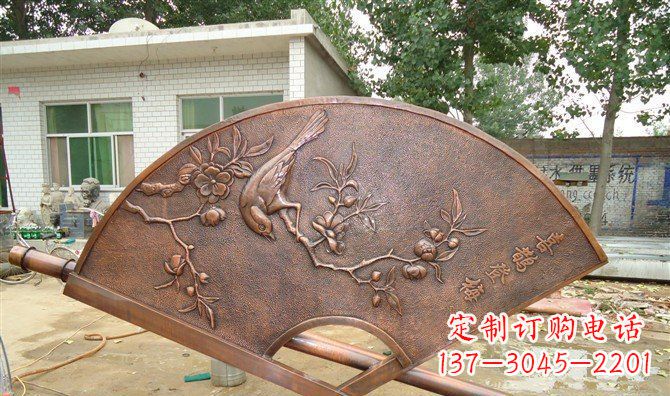 吉林喜鹊登梅扇子景观铜浮雕