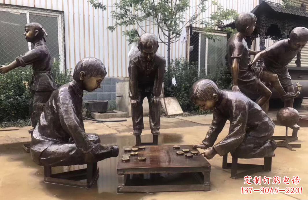 吉林下象棋儿童铜雕