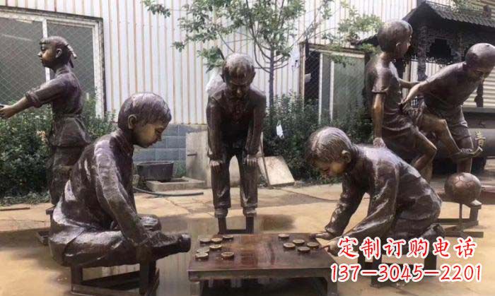吉林下象棋儿童铜雕 (2)