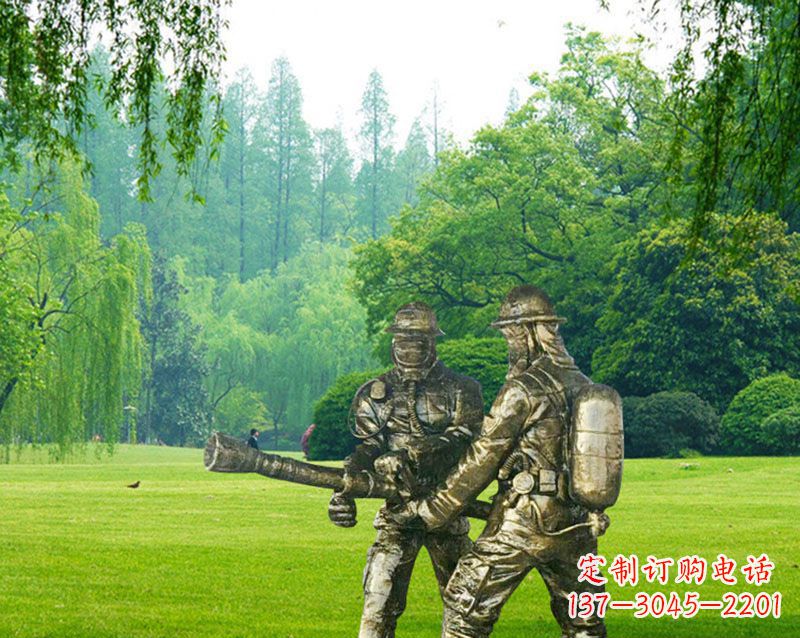 吉林消防员灭火铜雕