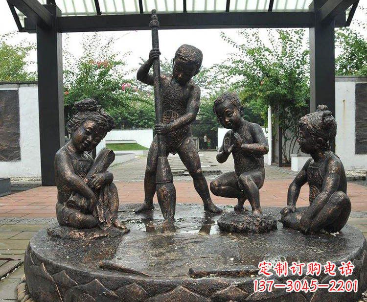 吉林小孩写大字铜雕小品