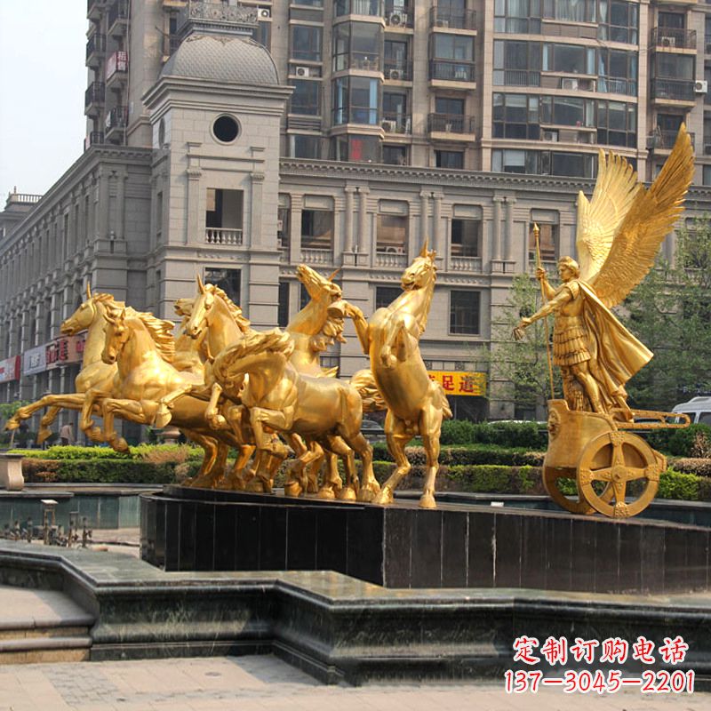 吉林小区大门阿波罗战车鎏金景观铜雕