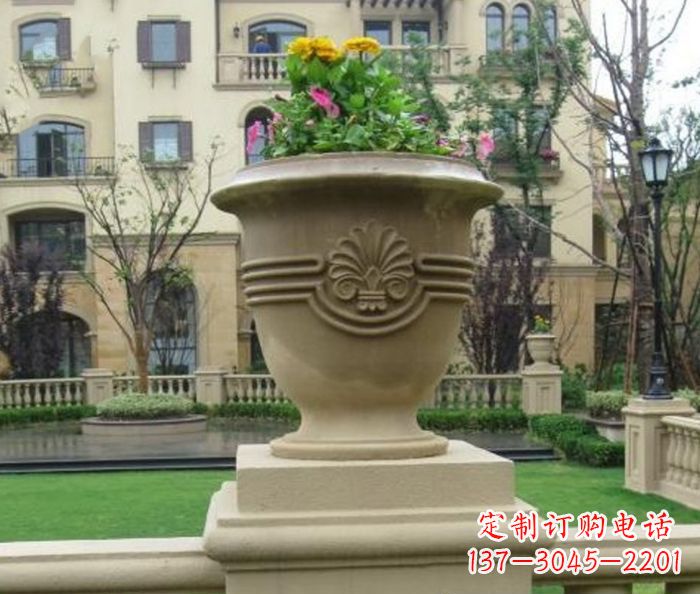 吉林小区景观大理石花盆石雕 (5)