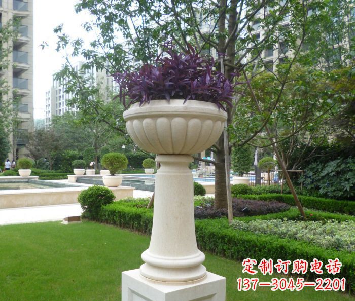 吉林小区景观汉白玉花盆石雕 (2)