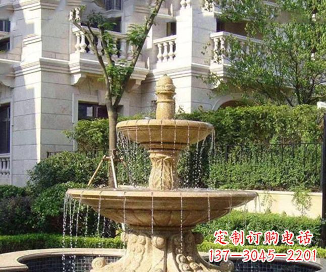 吉林小区景观晚霞红多层喷泉石雕 (4)