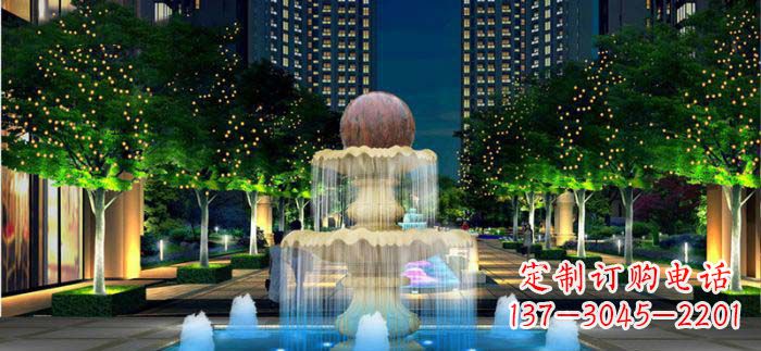 吉林小区石来运转风水球石雕喷泉